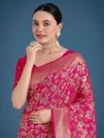 Silk Rani Pink Zaal Pattern Saree with Unstitched Blouse - Image 4