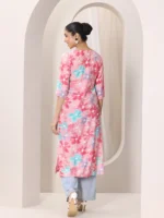 Pink Printed Silk Blend Straight Kurta - Image 2