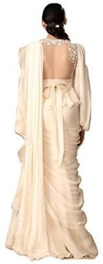 Saree Trends Women's Faux Georgette ready to wear Frill saree with unstitched blouse - Image 3