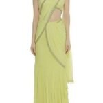 Saree Trends Women's Faux Georgette ready to wear Frill saree with unstitched blouse