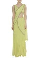 Saree Trends Women's Faux Georgette ready to wear Frill saree with unstitched blouse