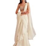 Women's frill ruffle ready to wear saree for wedding mehandi party diwali haldi reception navratra gift