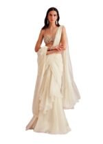 Women's frill ruffle ready to wear saree for wedding mehandi party diwali haldi reception navratra gift