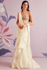 Women's frill ruffle ready to wear saree for wedding mehandi party diwali haldi reception navratra gift - Image 3