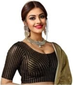 Jacquard Striped Stretchable Fit & Comfy Round Neck Half Sleeve Readymade Saree Blouse Stylish Crop Top Choli for Girls & Women