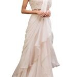 Saree Trends Women's Faux Georgette ready to wear Frill saree with unstitched blouse