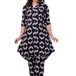 Women's Printed Black Cord-Set Kurta with Pant, Easy to Wear, Lightweight, Breathable, Stylish & Comfortable, All-Day Comfort and Durability_S