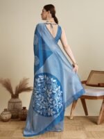 Women Blue Art Silk Woven Saree with Unstitched Blouse - Image 4