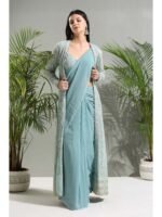 Dusty Blue Saree with Stitched Blouse and Jacket