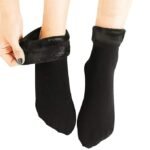 Womens,Girls winter socks dual side velvet socks skin socks soft warm socks high stretch black color-1 pair