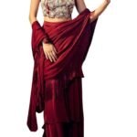 Saree Trends Women's Faux Georgette ready to wear Frill saree with unstitched blouse