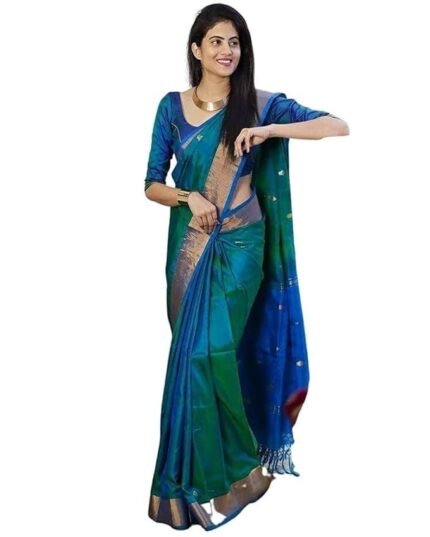 Women's Kanjivaram Woven Soft Silk Saree With Blouse Piece