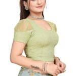 Short Sleeve with Organza Patch Sleeve Readymade Saree Blouse for Women Stylish