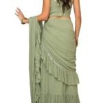 Saree Trends Women's Faux Georgette ready to wear Frill saree with unstitched blouse