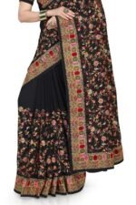 Black Kashmiri Resham Heavy Embroidered Border Work Georgette Saree Sari with Heavy Work UnStitch Blouse Piece For Women & Girls - Image 3