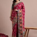 Pink Woven Viscose Saree with Unstitched Blouse