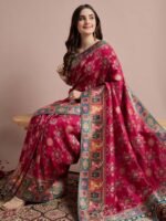 Pink Woven Viscose Saree with Unstitched Blouse - Image 5