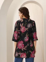 Black Printed Silk Blend Straight Short Kurti - Image 3