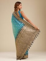 Turquoise Blue Zari Georgette Saree with Unstitched Blouse - Image 3