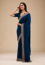 Navy Blue Zariwork Soft Silk Saree - Image 4